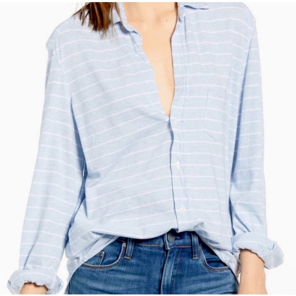 Frank & Eileen Tee Lab 100% Cotton Striped White Blue Button Shirt size small